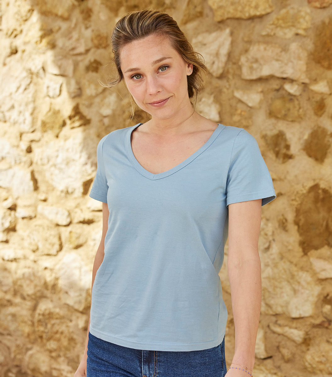 T-shirt col V Femme Ciel - Intemporel