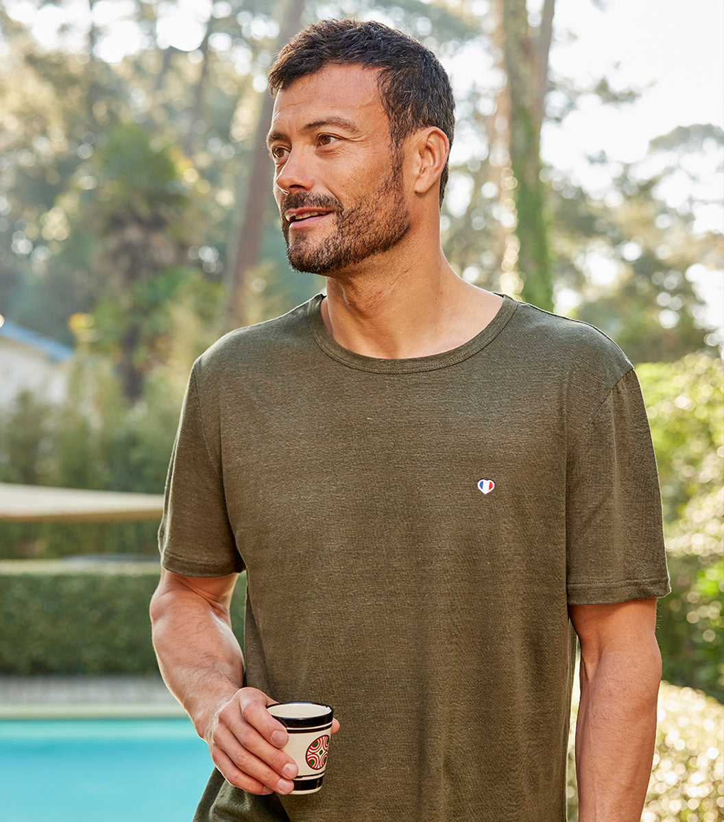 T-shirt Homme en Lin Kaki - Iconique