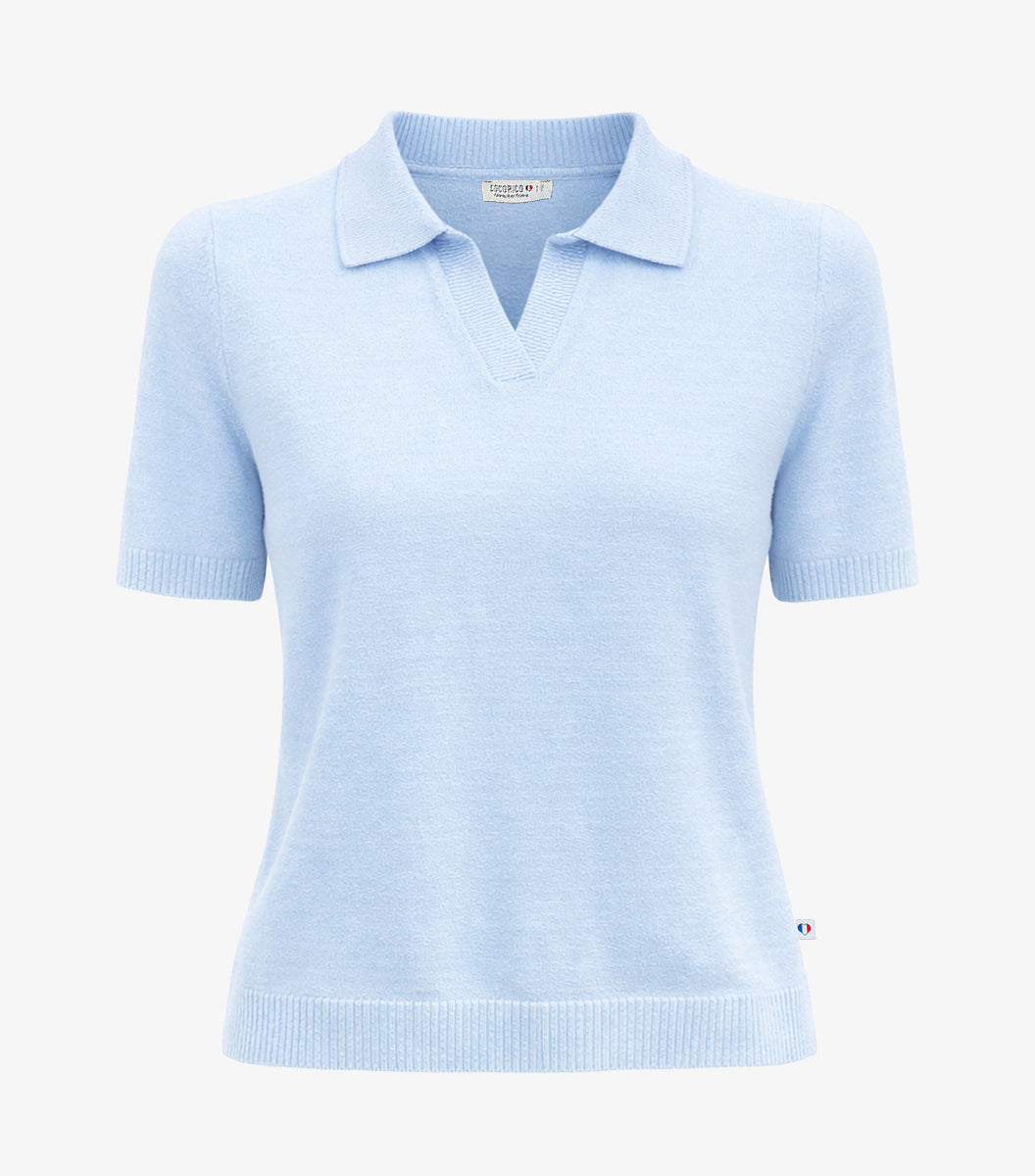 Polo Maille Femme Ciel