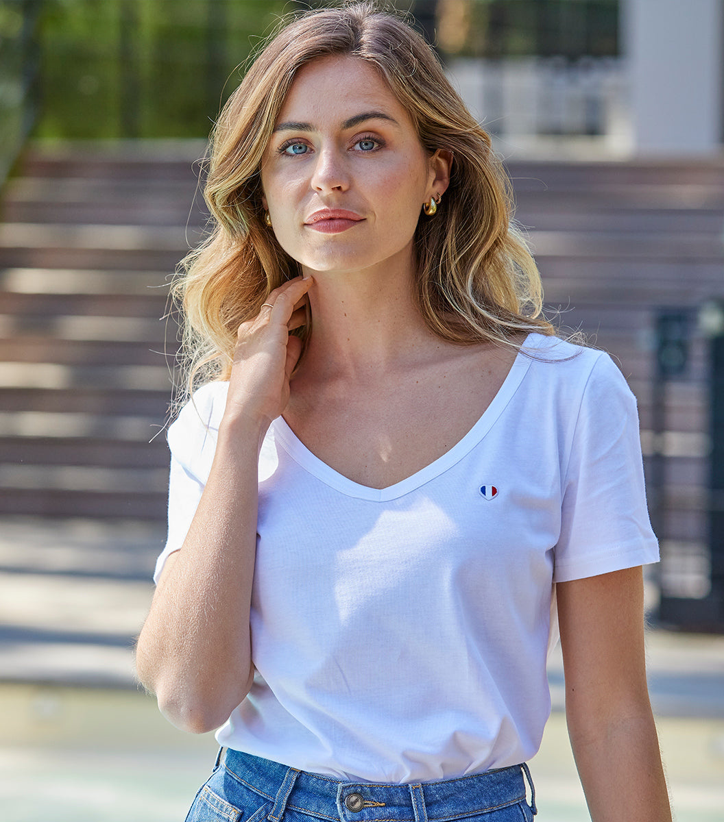 T-shirt col V Femme Blanc - Iconique